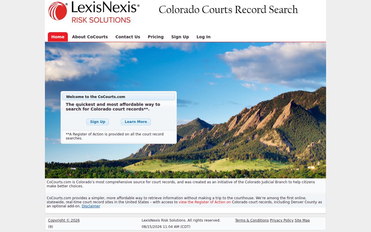Authorized CoCourts register of actions interface for Cheyenne County case searches