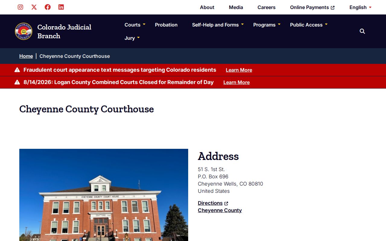 Cheyenne County court docket courthouse location page