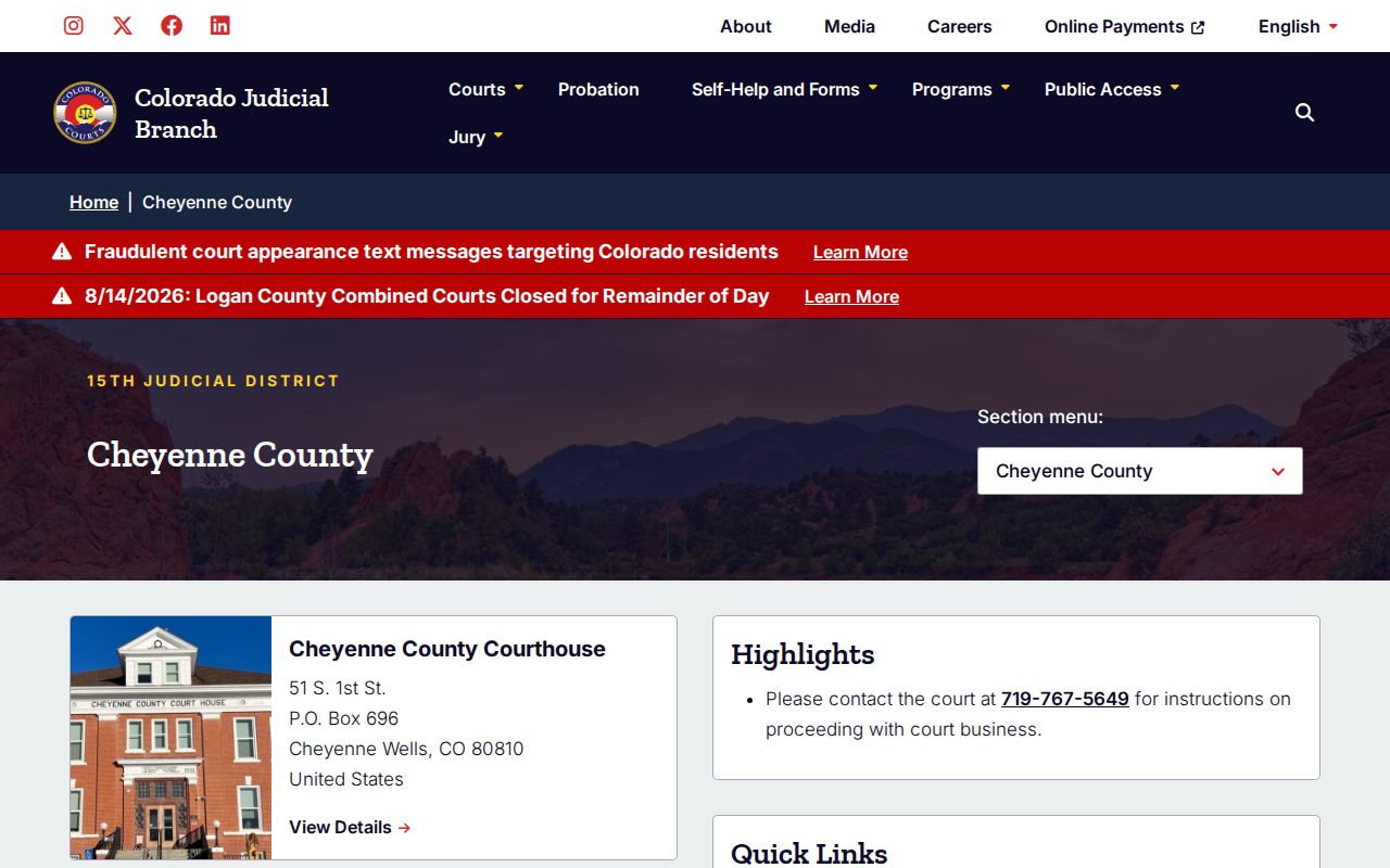 Cheyenne County court docket official court page