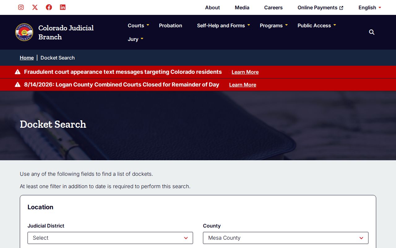 Cheyenne County court schedule docket search filters