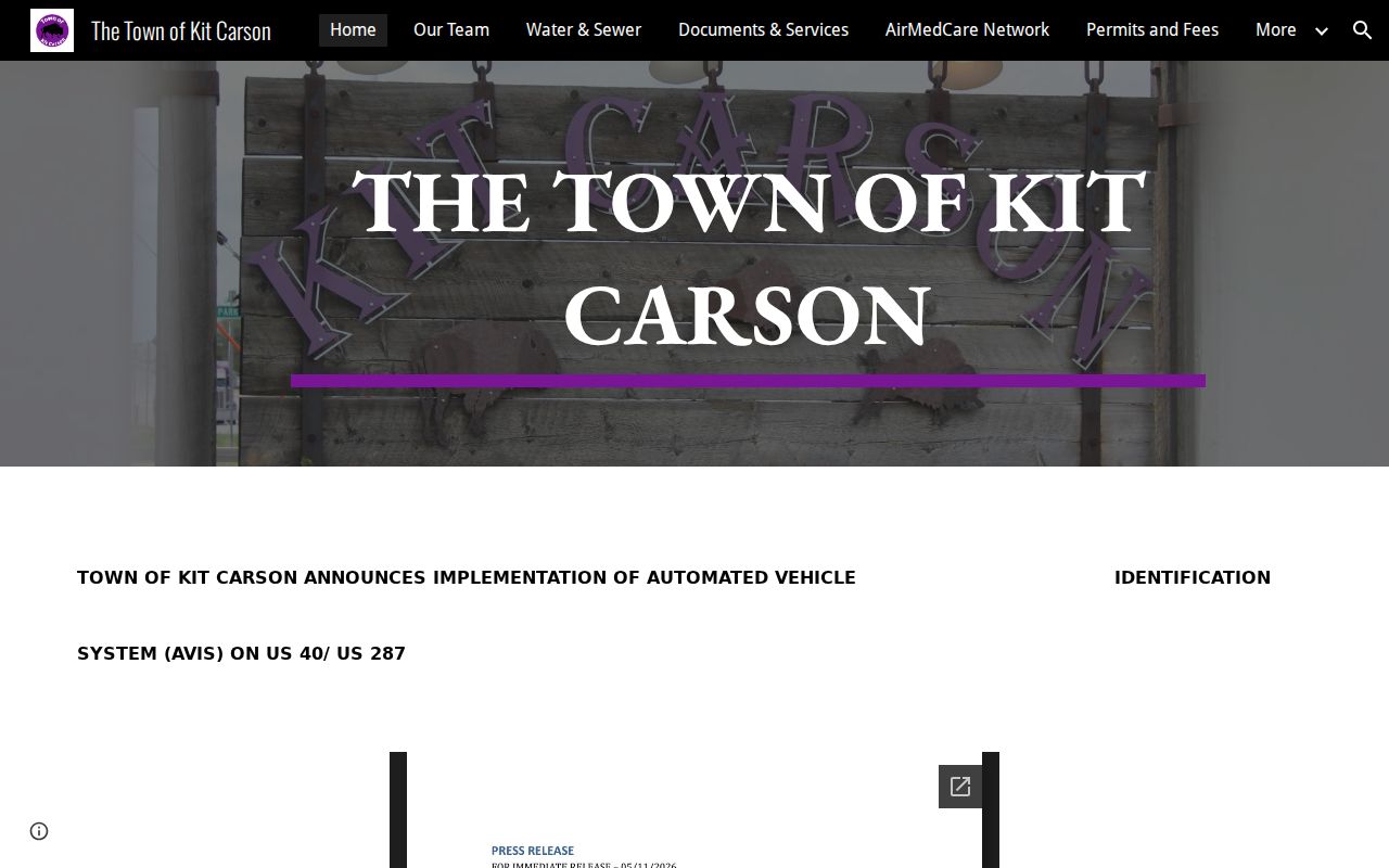 Kit Carson court records and Court Payment tile on the town homepage