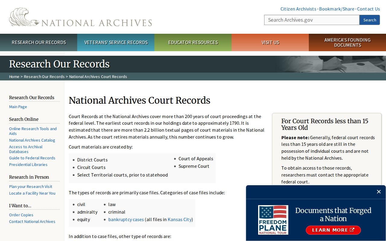 National Archives court records guidance distinguished from Cheyenne County traffic court files